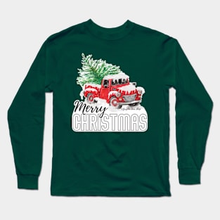 Merry Christmas, Vintage Red Truck © GraphicLoveShop Long Sleeve T-Shirt